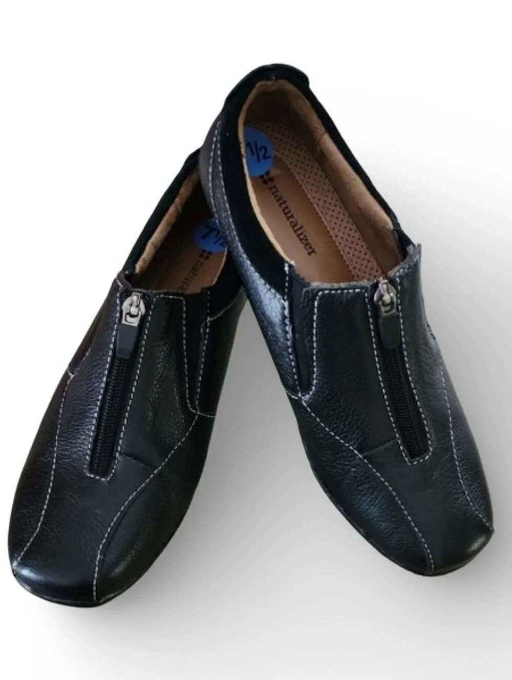 Naturalizer Black Leather Zip Comfort Loafers Flats 7.5M NWOT